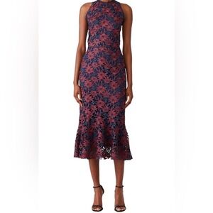 Shoshanna midnight floral blue and red midi dress